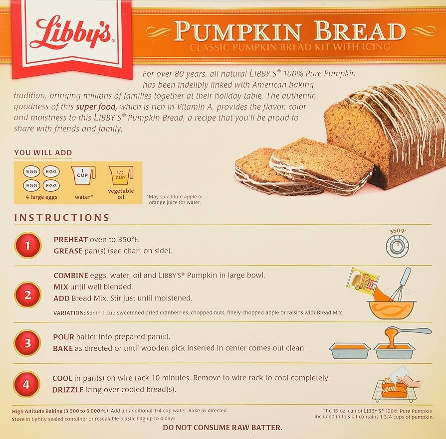 Amazon Libby s Pumpkin Bread Kit With Icing 56 1 Ounce Pack Of 2 Bread Mixes Grocery Gourmet Food