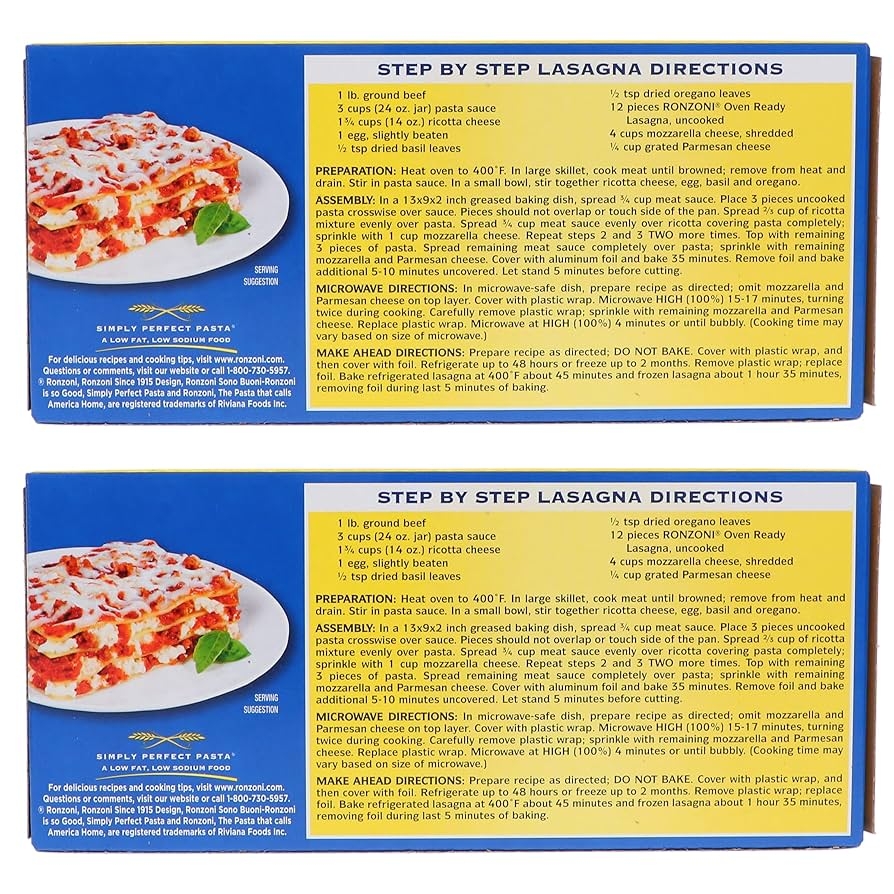 Amazon Ronzoni Ronzoni No Boil Lasagna Pasta 8 Oz Pack Of 2 Grocery Gourmet Food Amazon Ronzoni Ronzoni No Boil Lasagna Pasta 8 Oz Pack Of 2 Grocery Gourmet Food