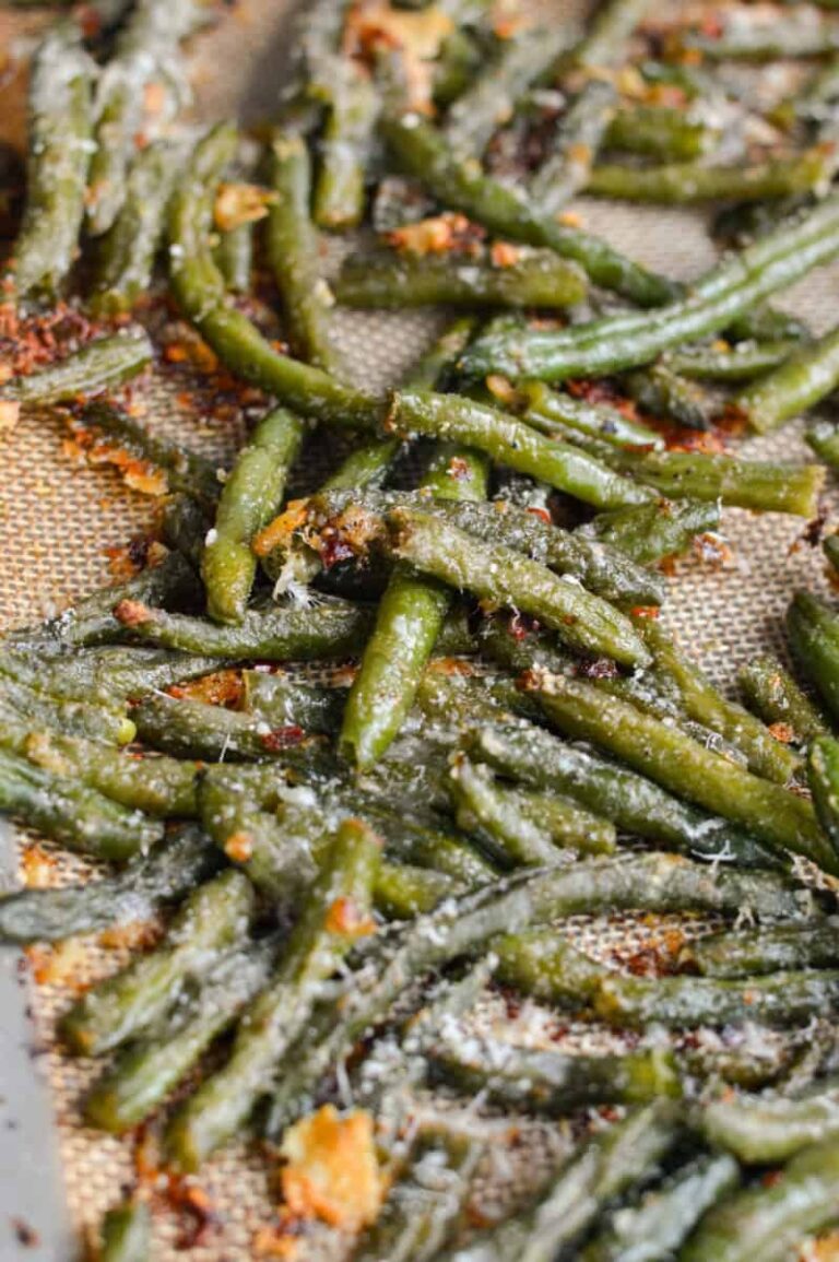 Cheesy Garlic Frozen Roasted Green Beans Nourished By Nic