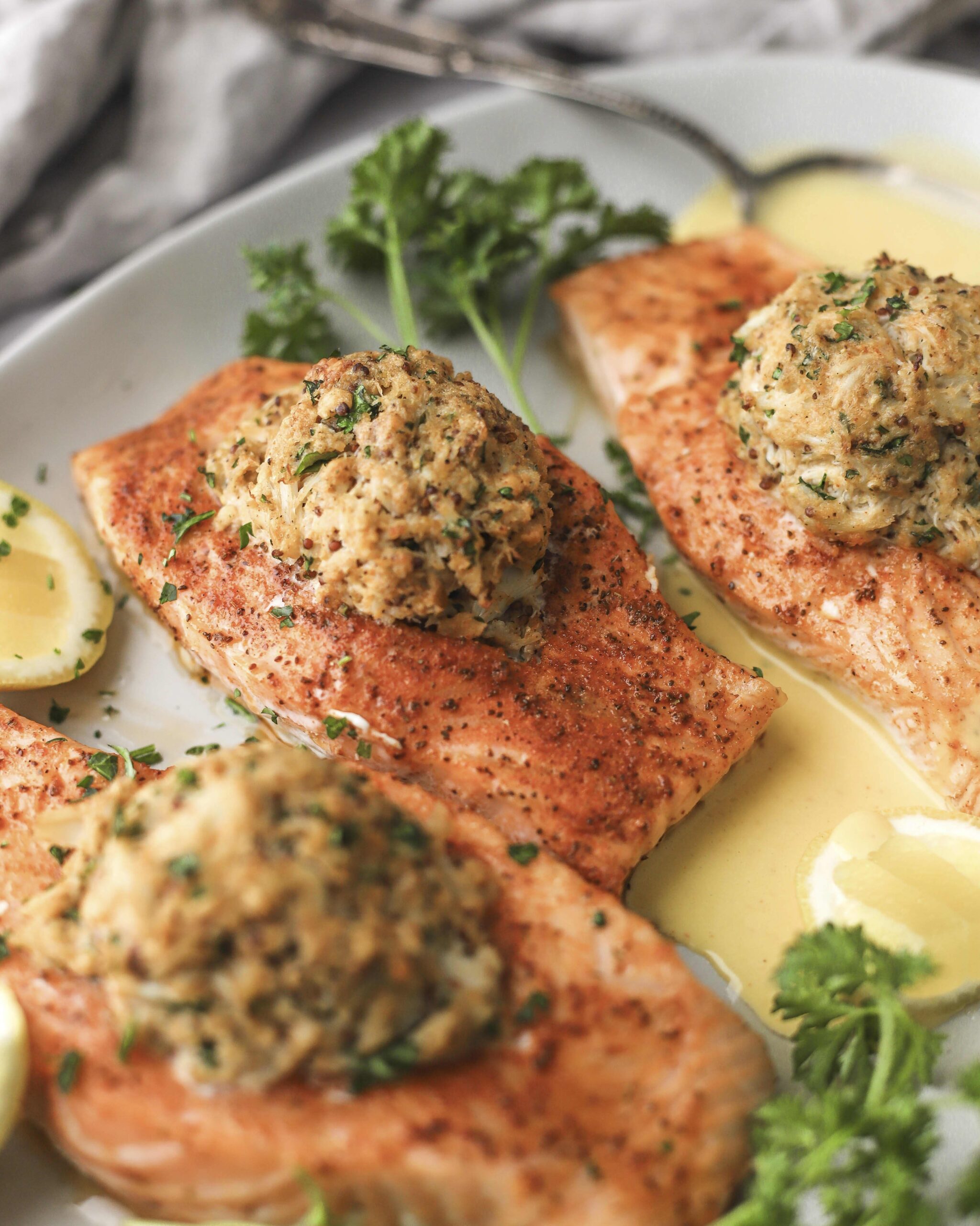 Crab Stuffed Salmon Recipe with Lemon Sauce The Kitchn