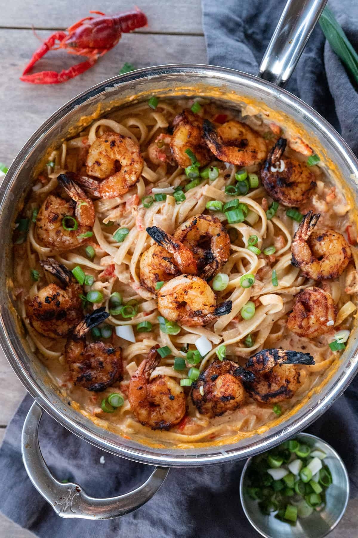 Crawfish Fettuccine With Blackened Shrimp Girls Can Grill Crawfish Fettuccine With Blackened Shrimp Girls Can Grill