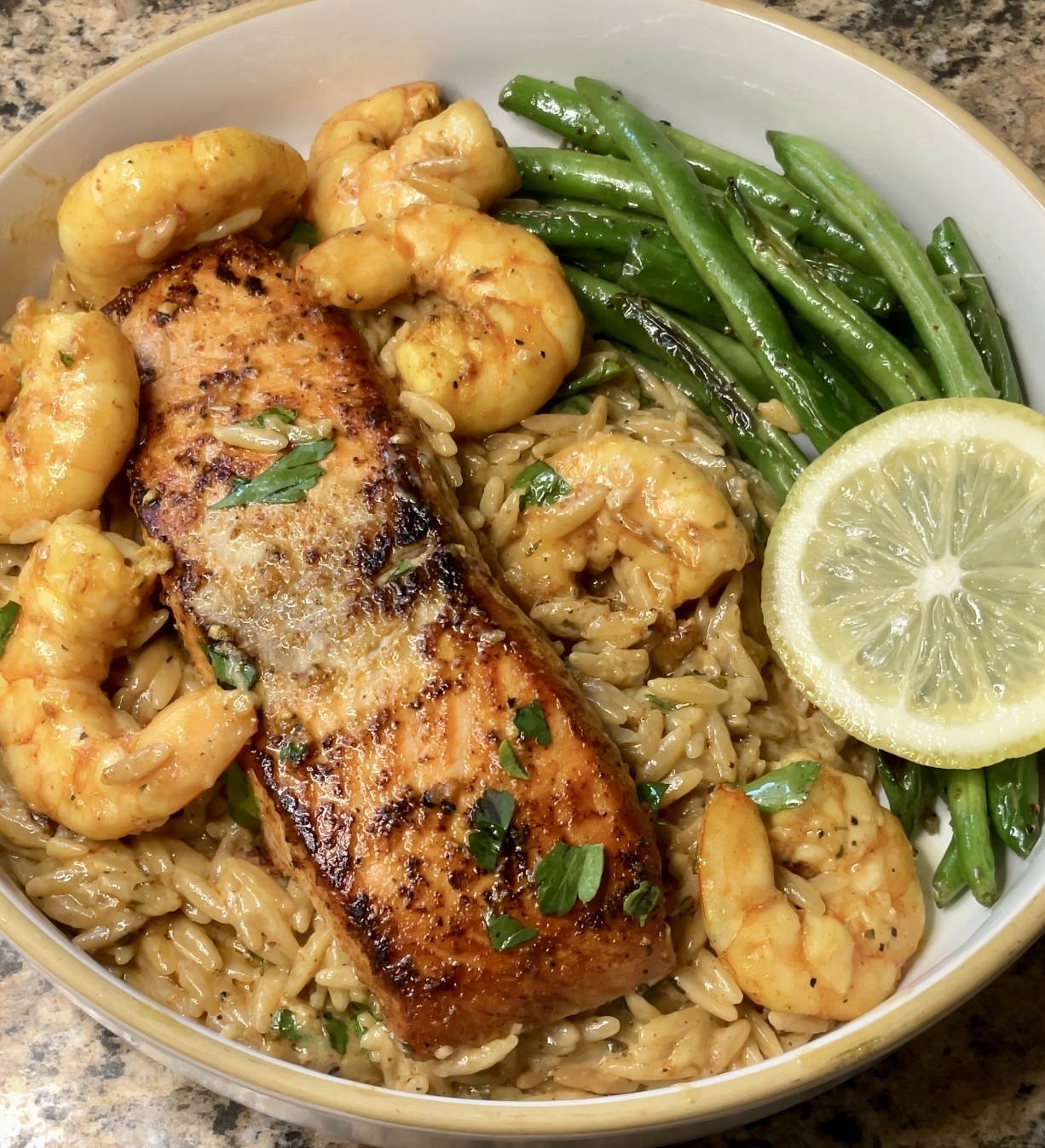 Creamy Lemon Garlic Orzo With Salmon And Shrimp What s Mom Cookin Creamy Lemon Garlic Orzo With Salmon And Shrimp What s Mom Cookin