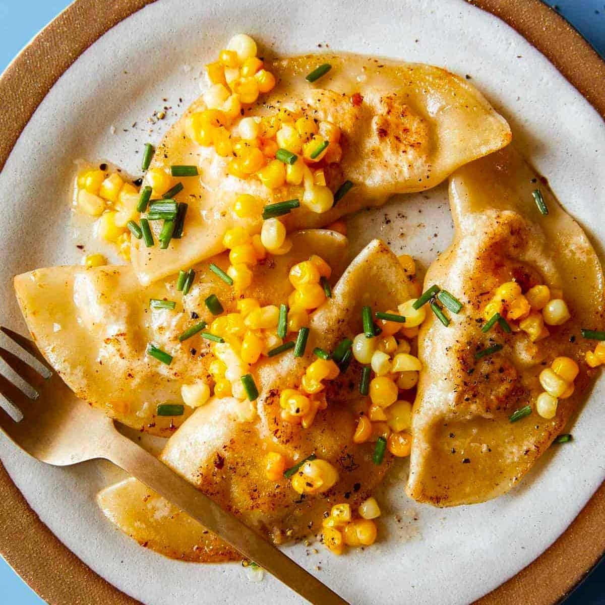 Creamy Shrimp And Corn Ravioli Spoon Fork Bacon