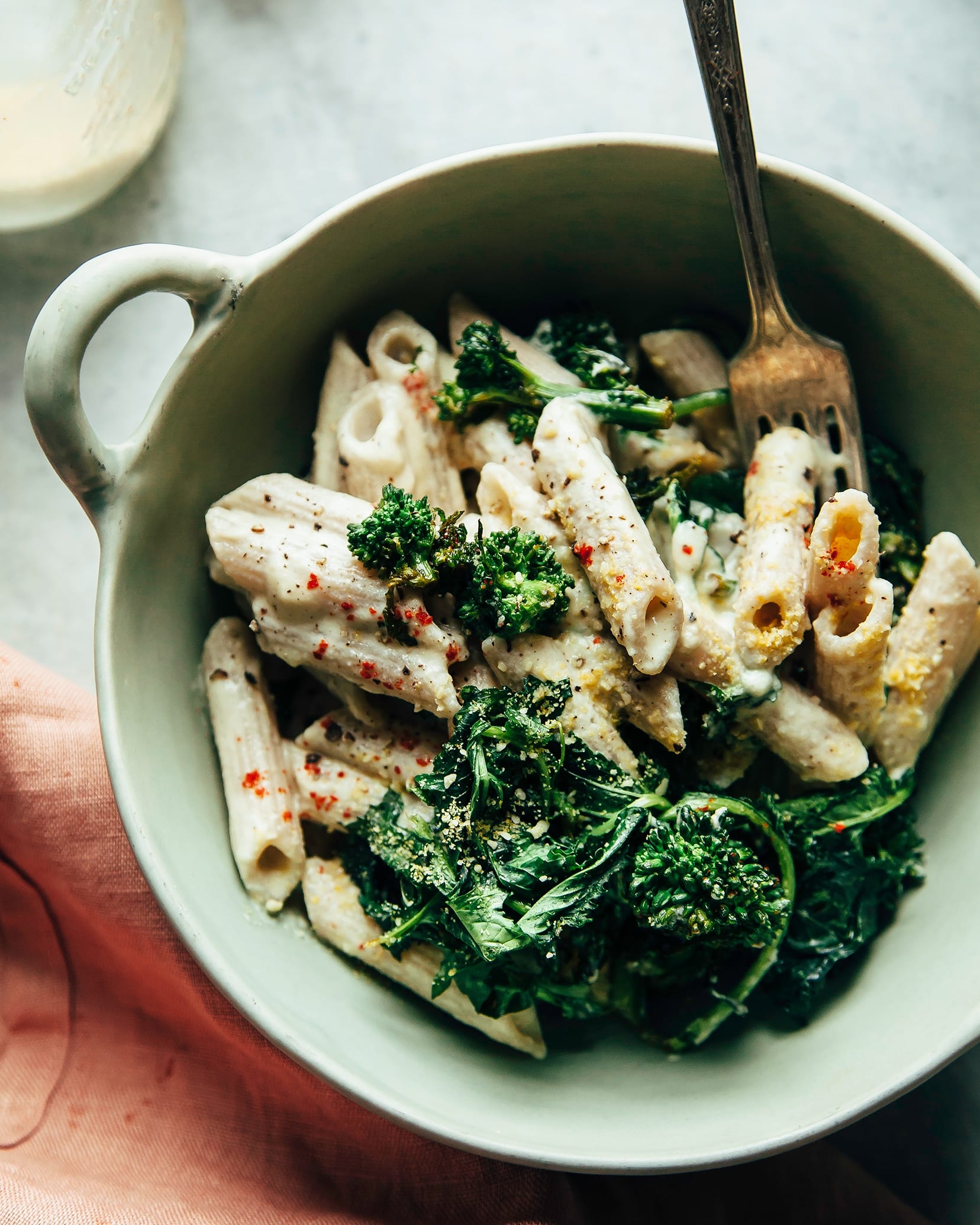 Creamy Truffle Pasta W Balsamic Roasted Broccoli Rabe The First Mess