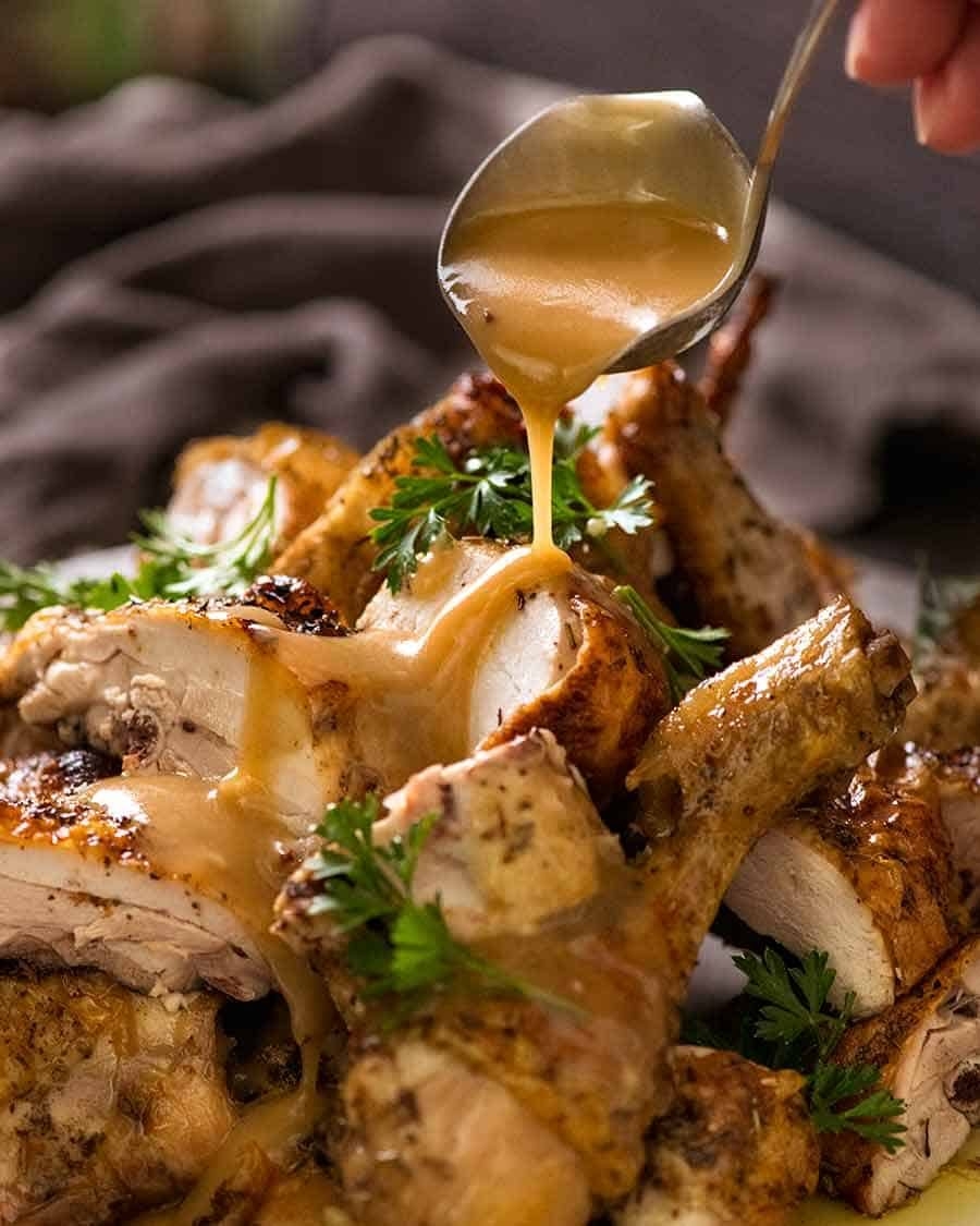 CRISPY Herb Baked Chicken With Gravy easy Roast Chicken RecipeTin Eats