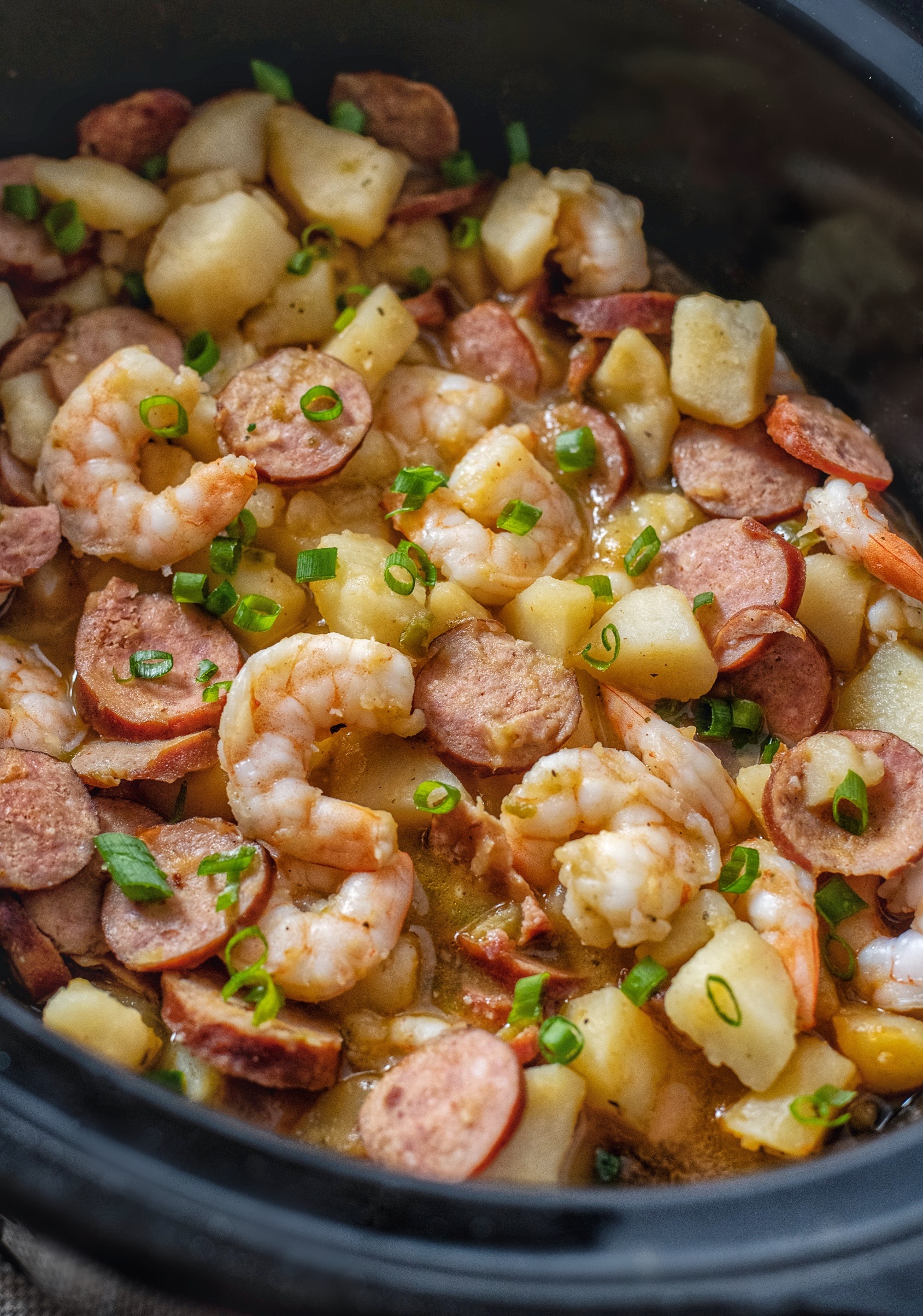 Crockpot Cajun Smothered Potatoes With Sausage And Shrimp Coop Can Cook