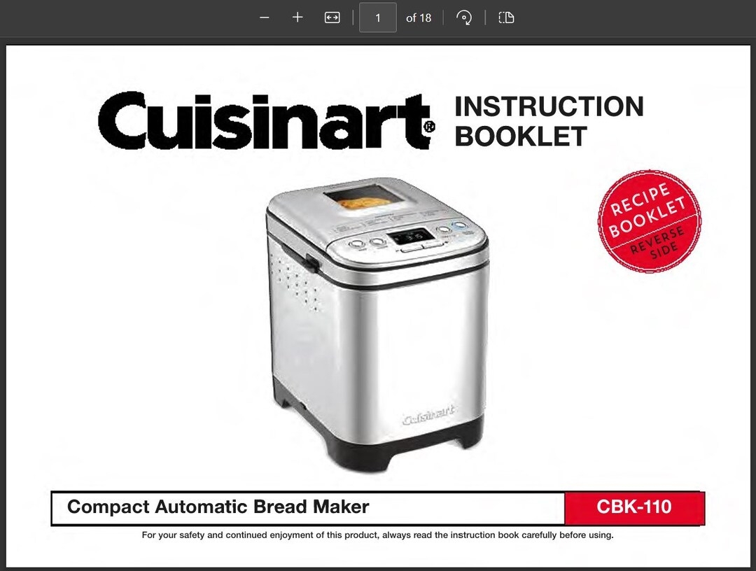 Digital PDF Cuisinart CBK 110 Manual Recipe Booklet Compact Automatic Bread Maker PDF Etsy