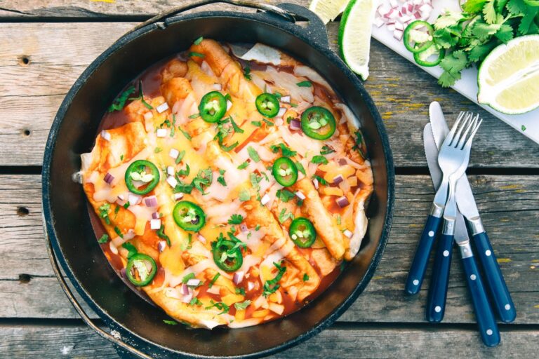 Dutch Oven Enchiladas Camping Recipe By Fresh Off The Grid