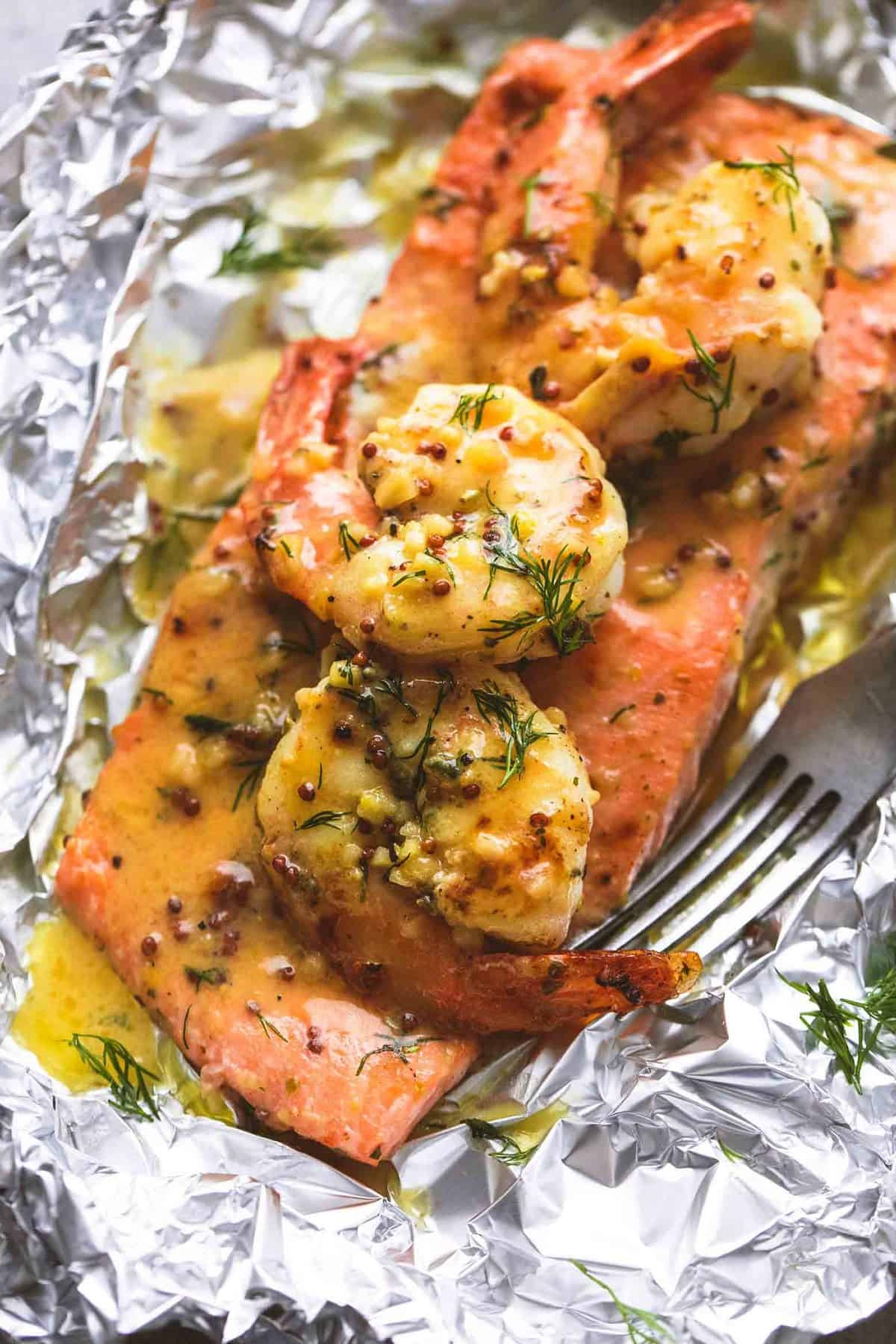 Garlic Dijon Shrimp And Salmon Foil Packs Creme De La Crumb