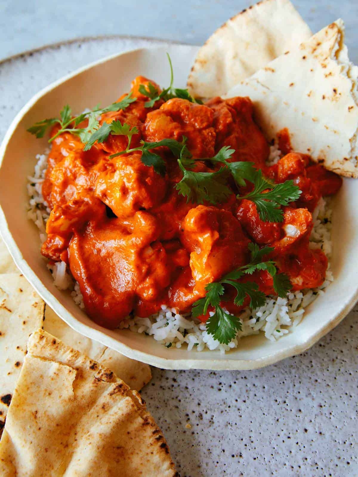 Indian Butter Cauliflower Cauliflower Makhani Spoon Fork Bacon