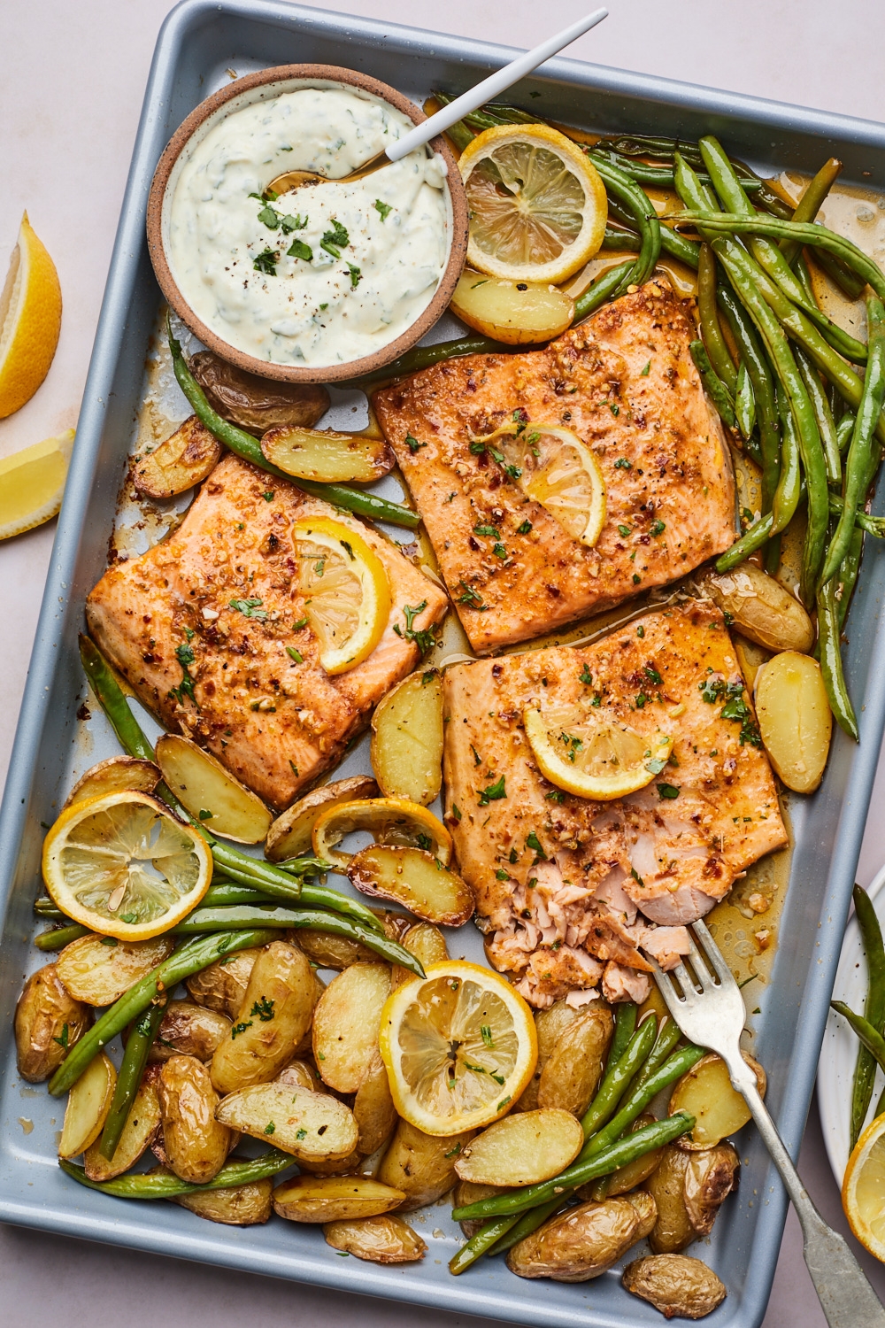 Lemon Butter Sheetpan Baked Trout Olive Mango