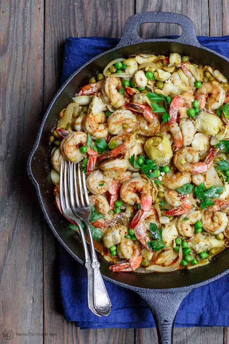Lemon Garlic Shrimp Recipe With Peas And Artichokes The Mediterranean Dish