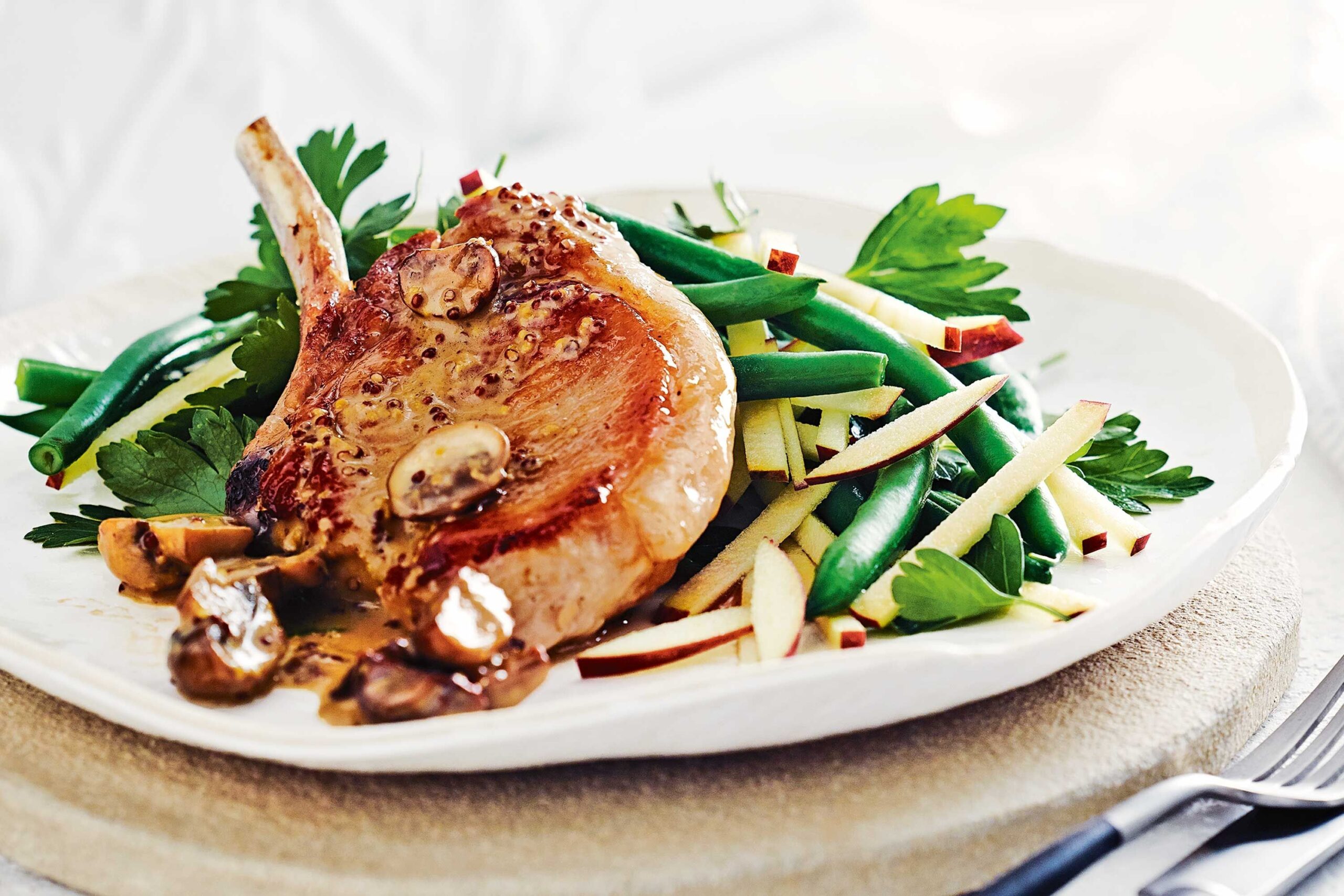 Maple And Mustard Pork Cutlets With Apple Salad Recipes Delicious au