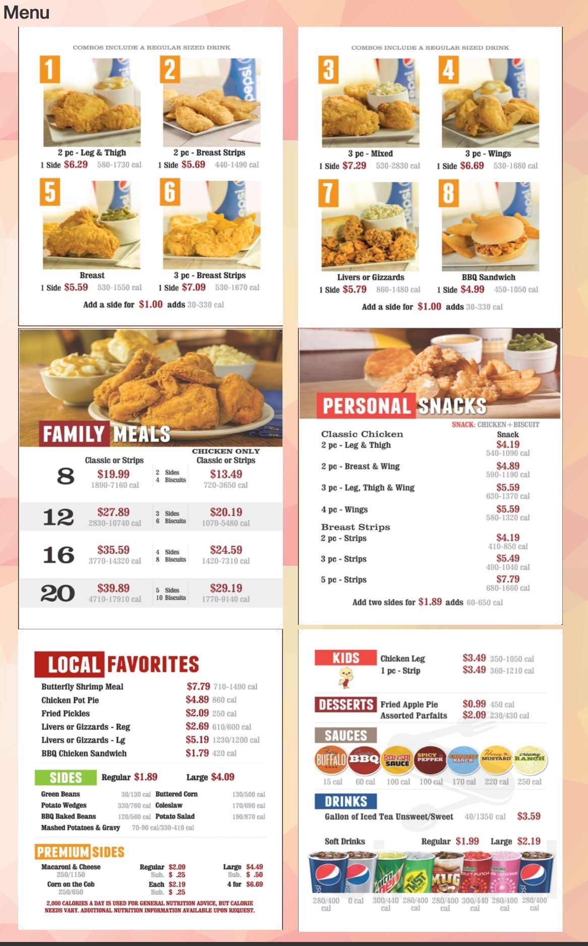 Menu For Lee s Famous Recipe Chicken In Muskegon MI Sirved