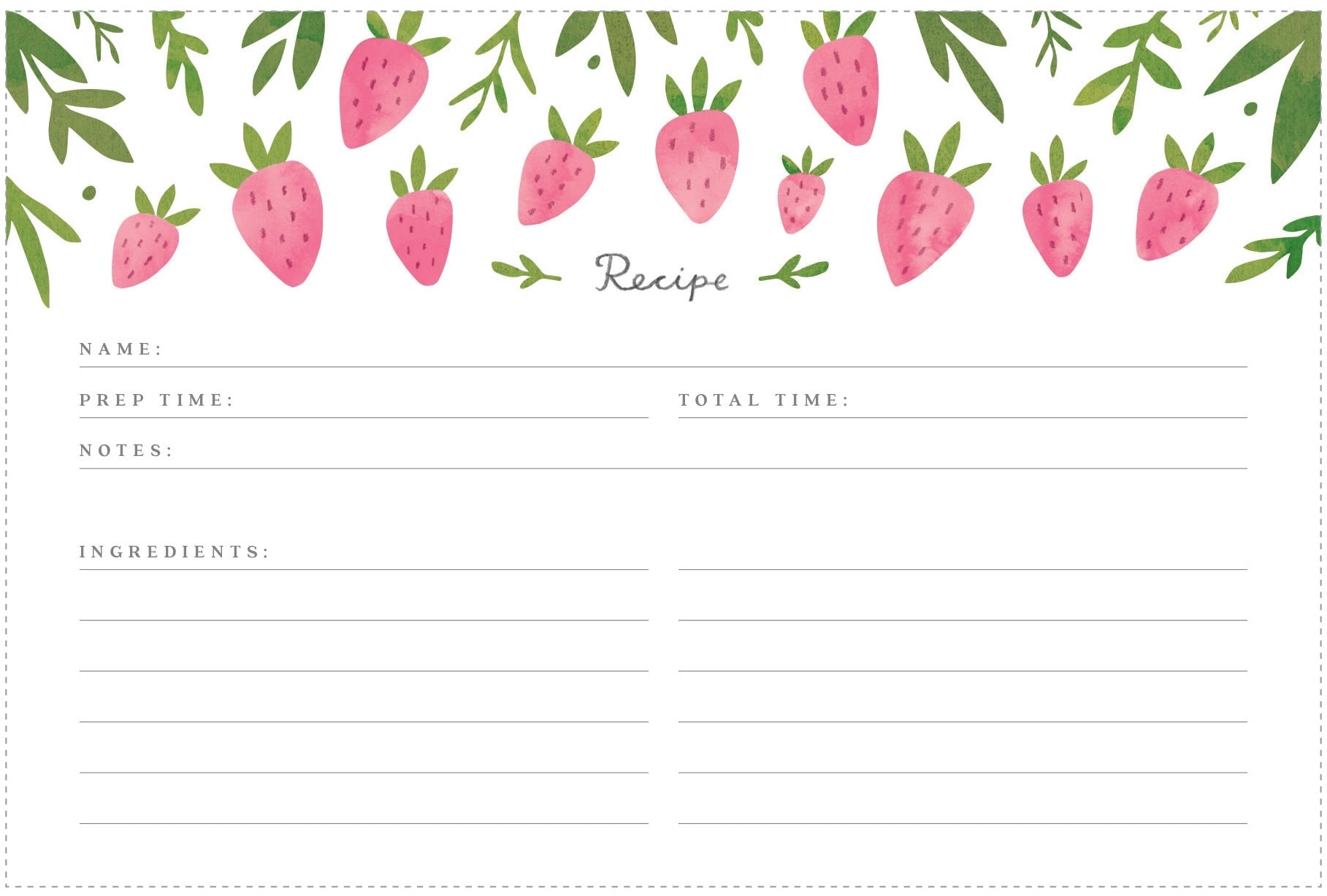 Printable Strawberry Recipe Cards Freutcake
