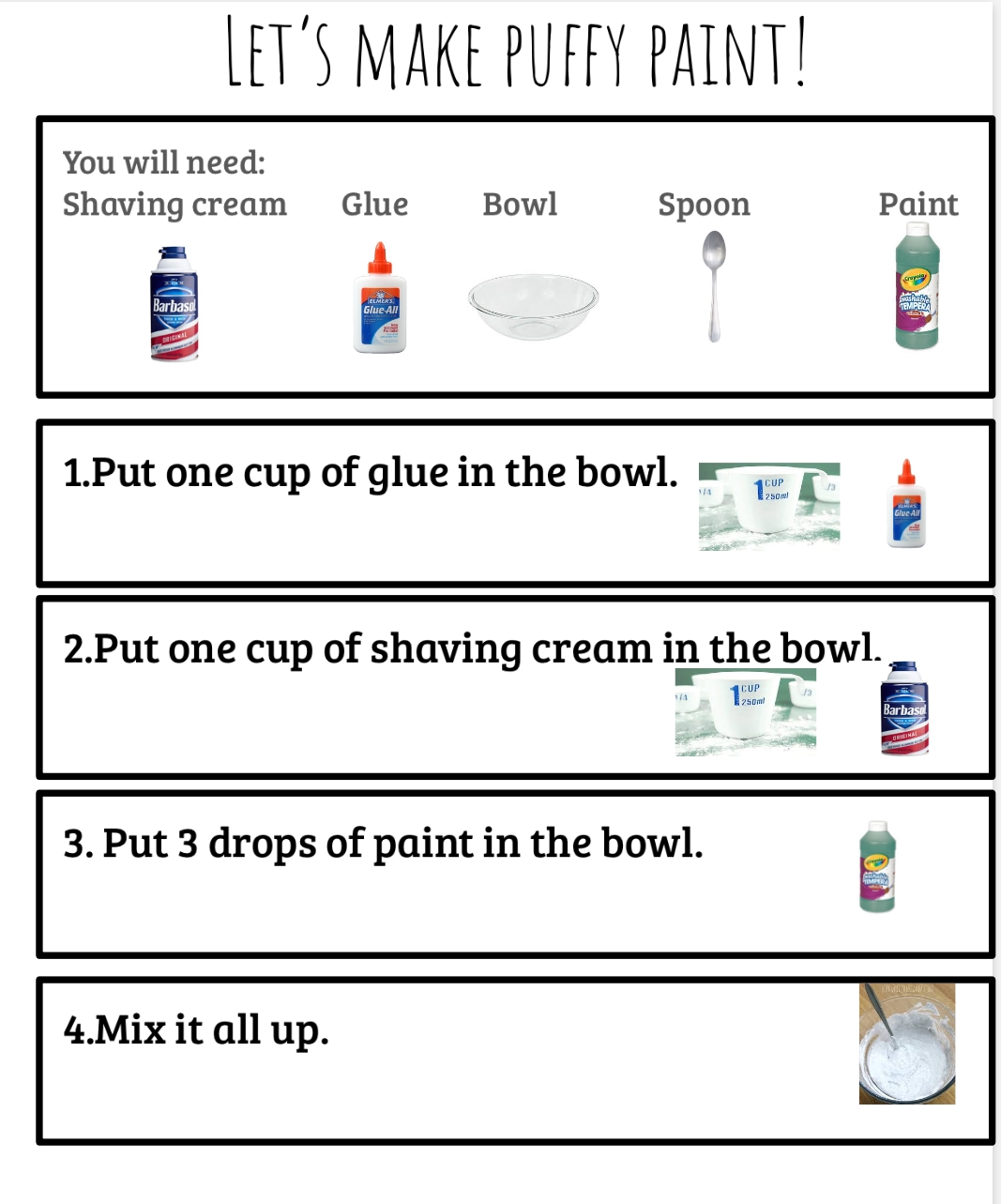 Puffy Paint Recipe And Activity Ideas The Autism Helper
