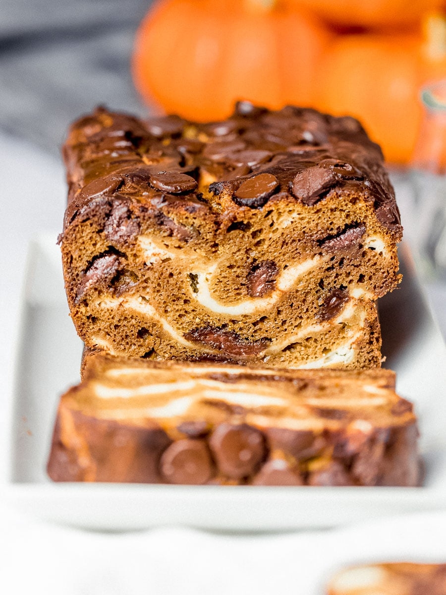 Pumpkin Chocolate Chip Bread With Cream Cheese Swirls Drive Me Hungry