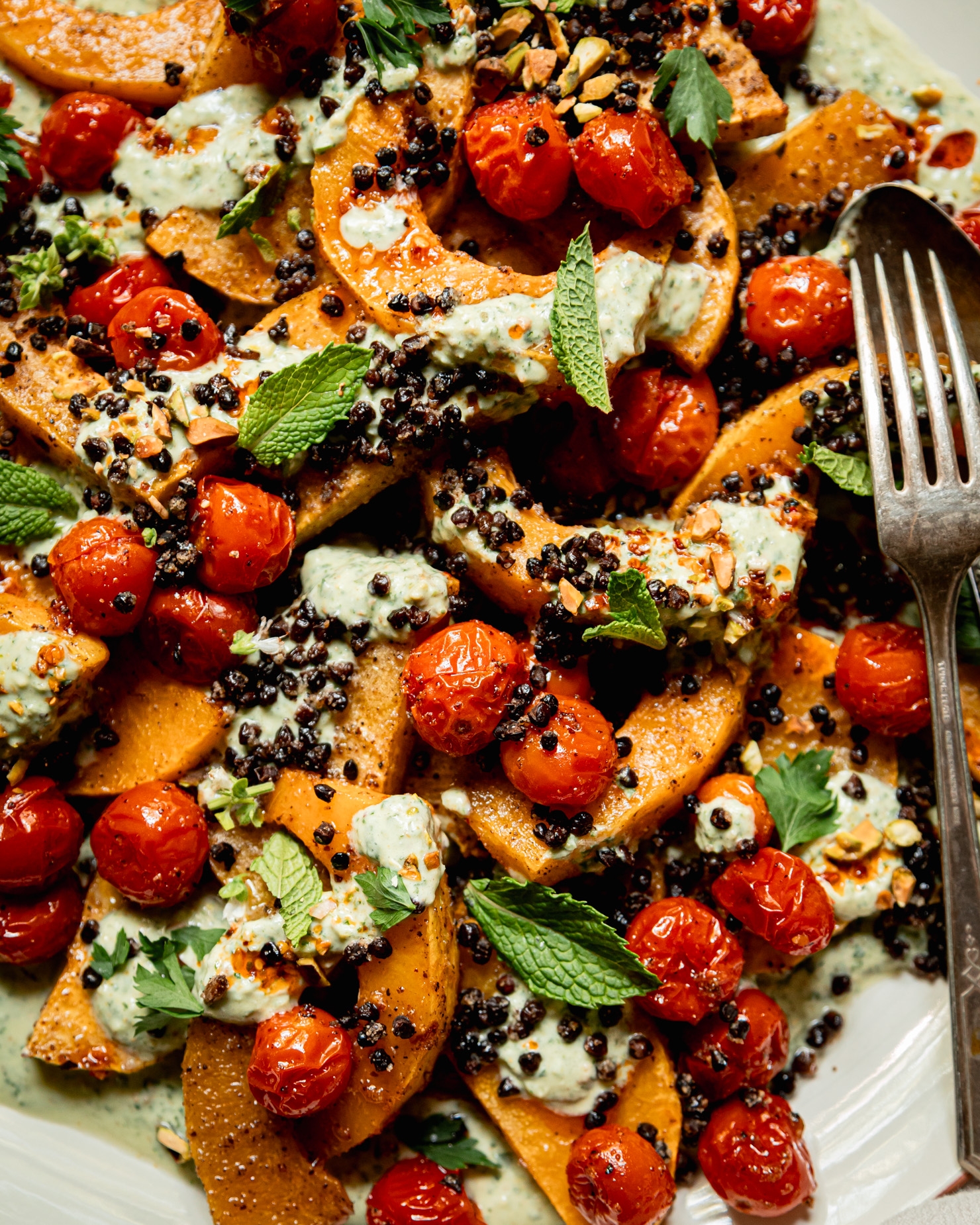 Roasted Butternut Squash With Cherry Tomatoes Lentils Herbed Yogurt The First Mess