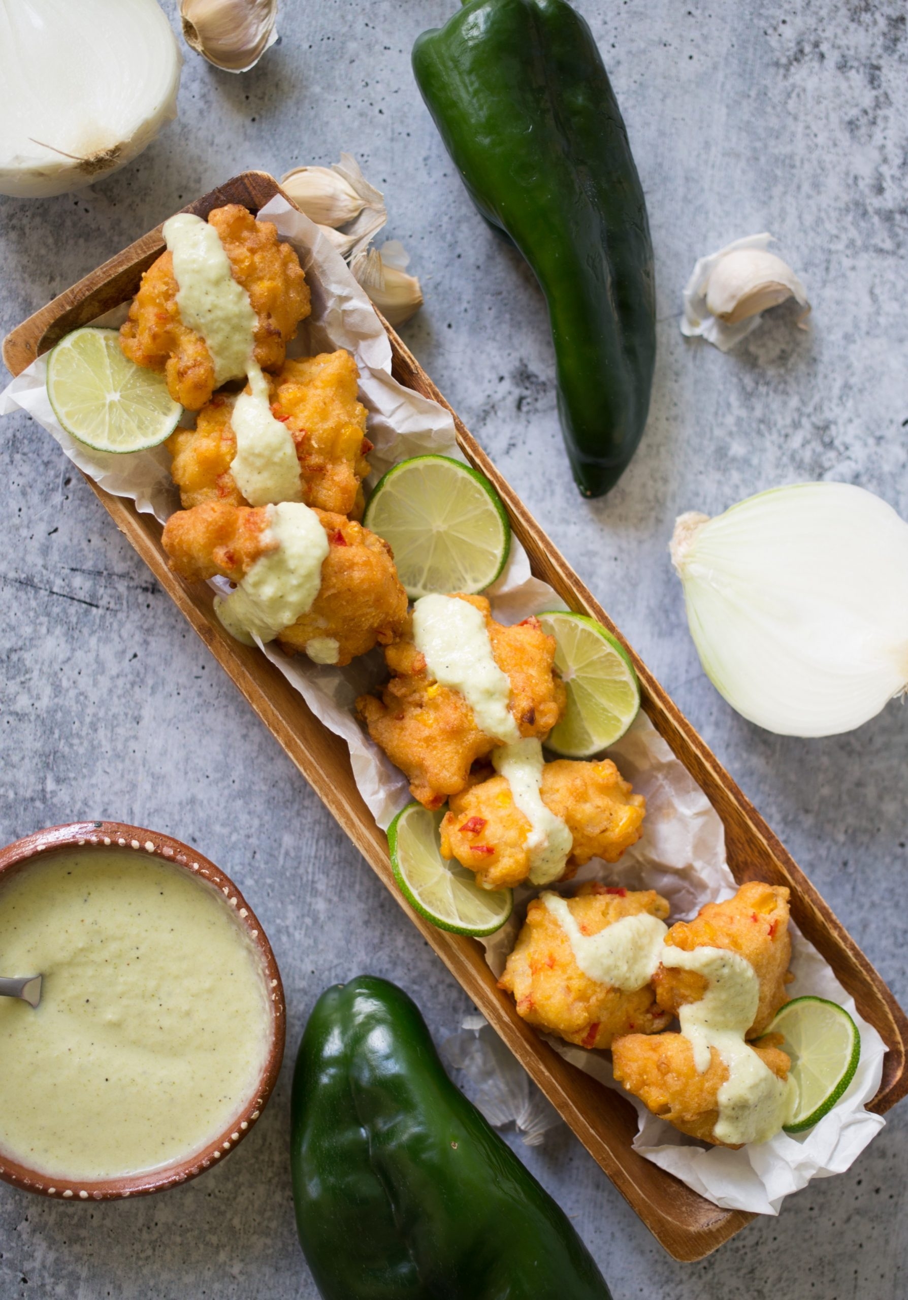 Shrimp Fritters With Poblano Cream Sauce Sweet Life Shrimp Fritters With Poblano Cream Sauce Sweet Life