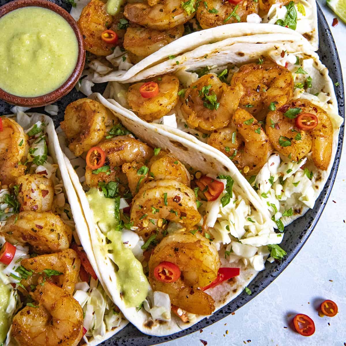 Shrimp Tacos Recipe with Creamy Jalapeno Sauce And Crunchy Slaw Chili Pepper Madness