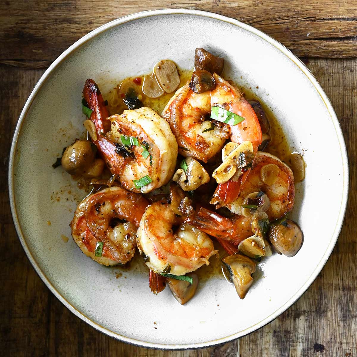 Shrimp With Garlic Saut ed Mushrooms Serving Dumplings