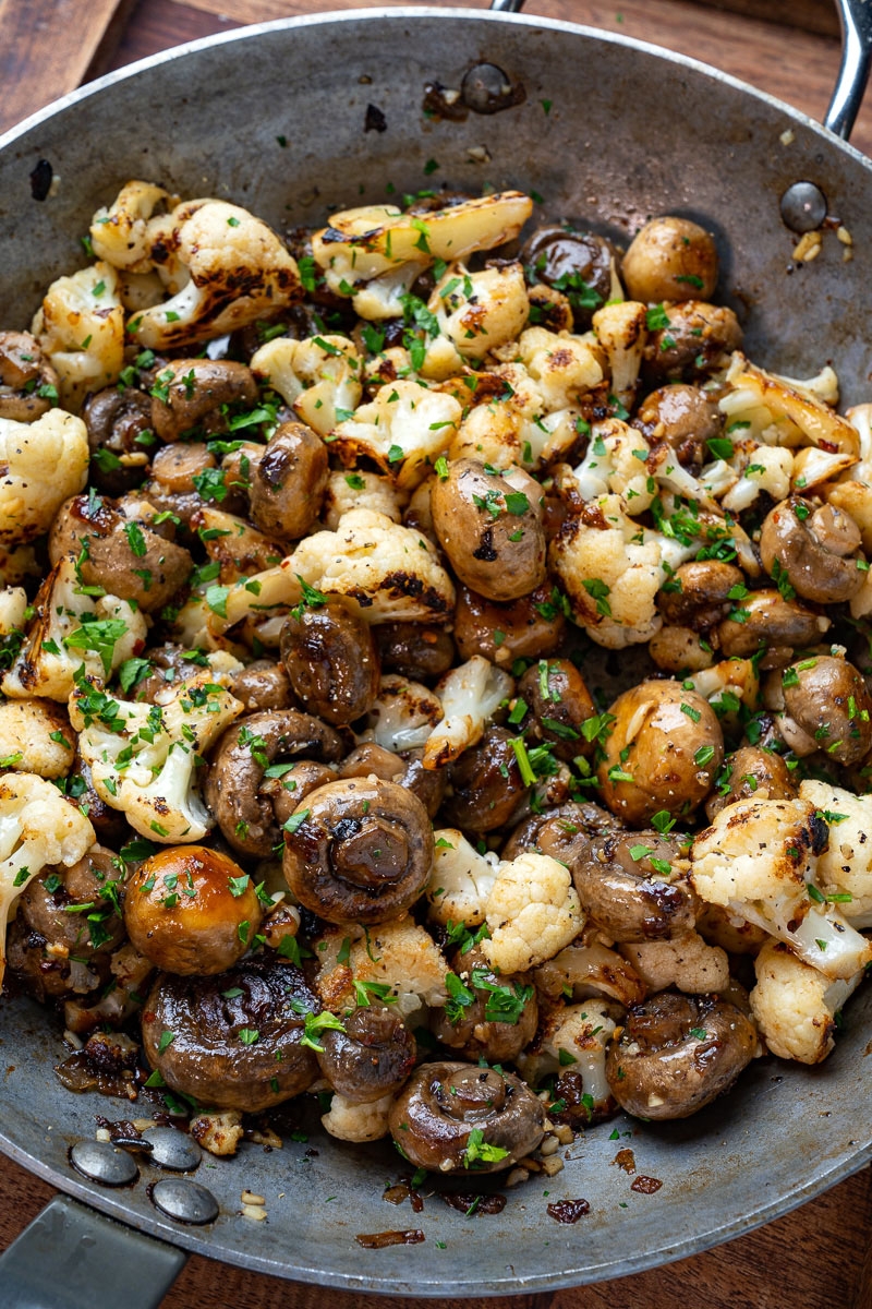 Skillet Butter And Garlic Mushrooms And Cauliflower Closet Cooking