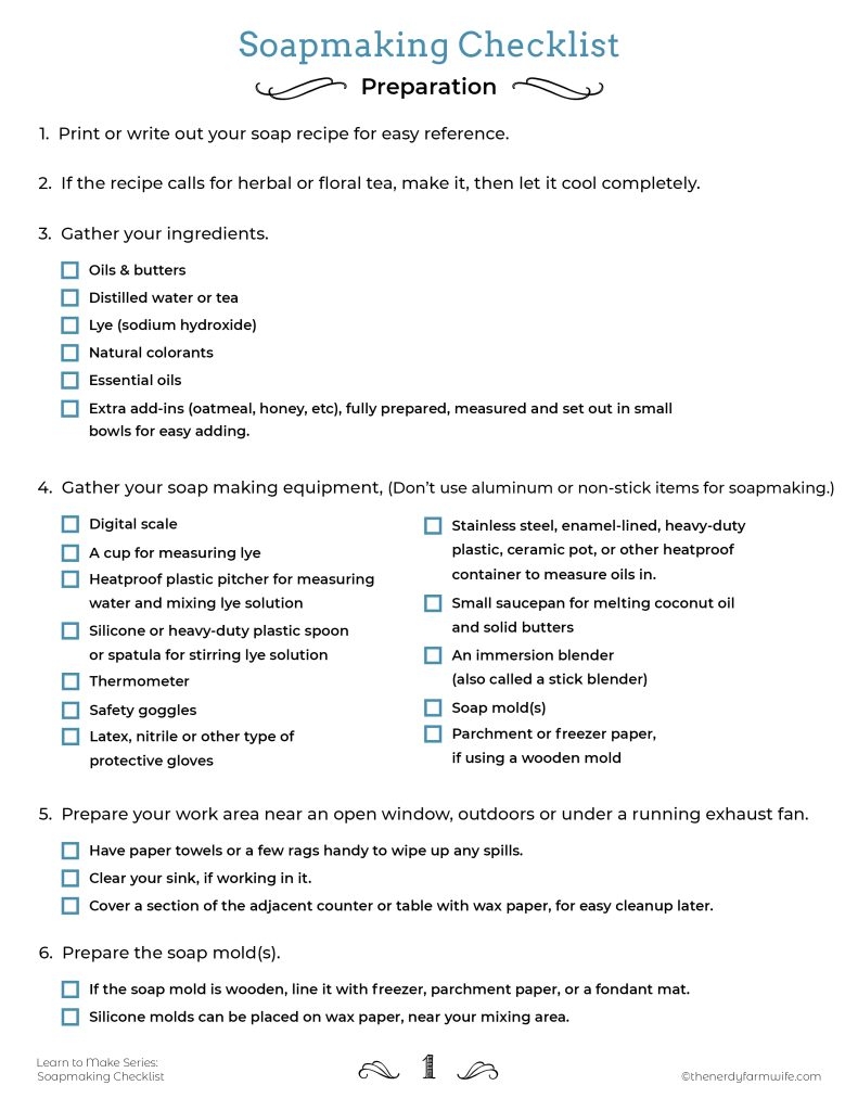 Soap Making 101 How To Make Cold Process Soap printable Checklist 