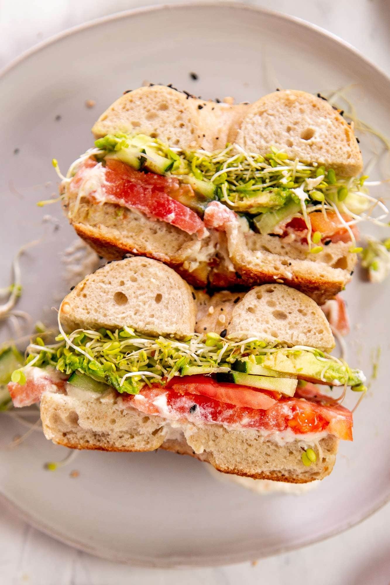 Sourdough Breakfast Sandwich With Veggies And Cream Cheese