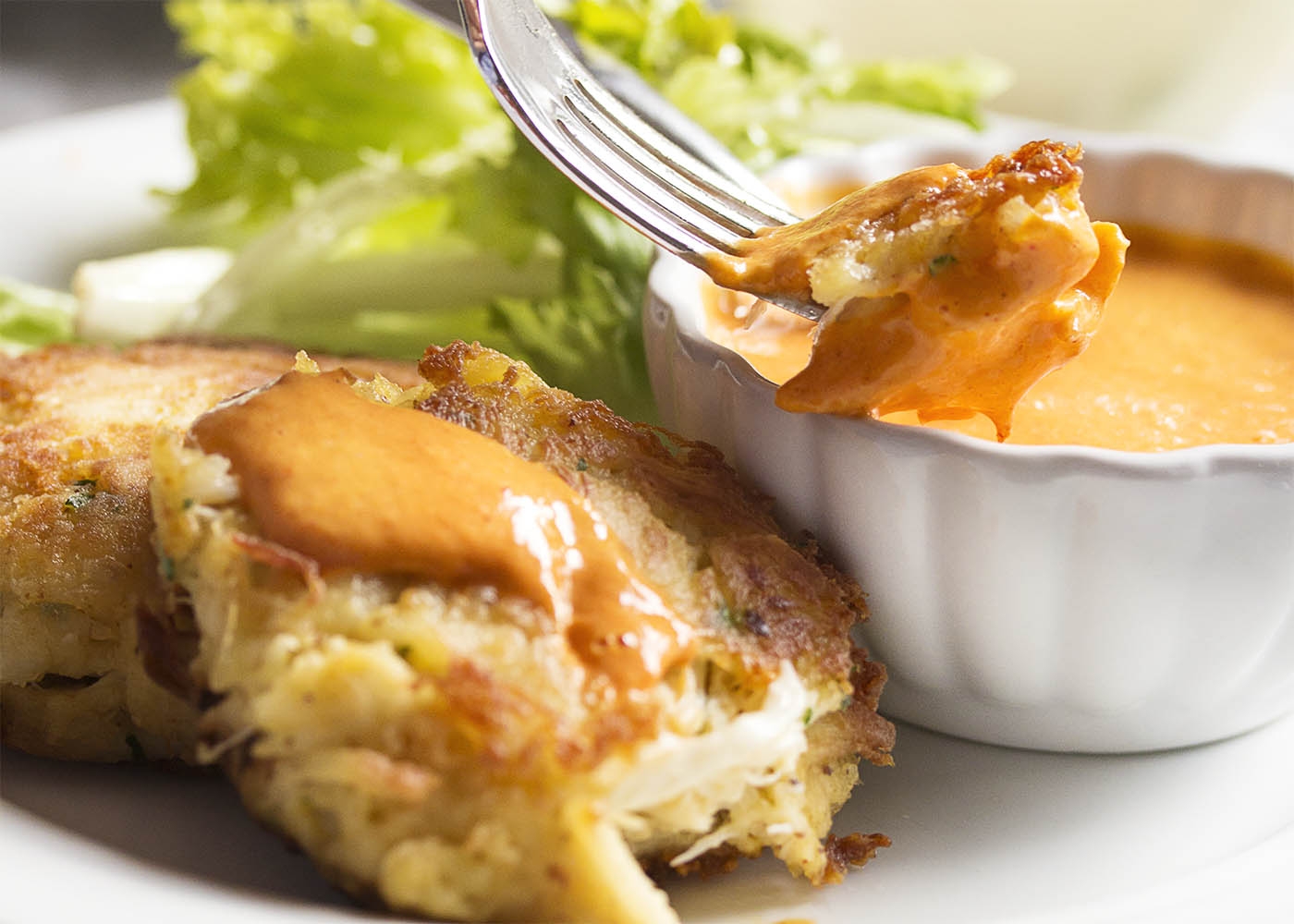Spanish Crab Cakes With A Creamy Roasted Red Pepper Sauce Just A Little Bit Of Bacon