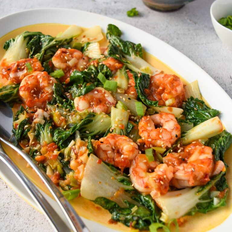 Spicy Garlic Butter Shrimp And Baby Bok Choy Stuff On A Plate