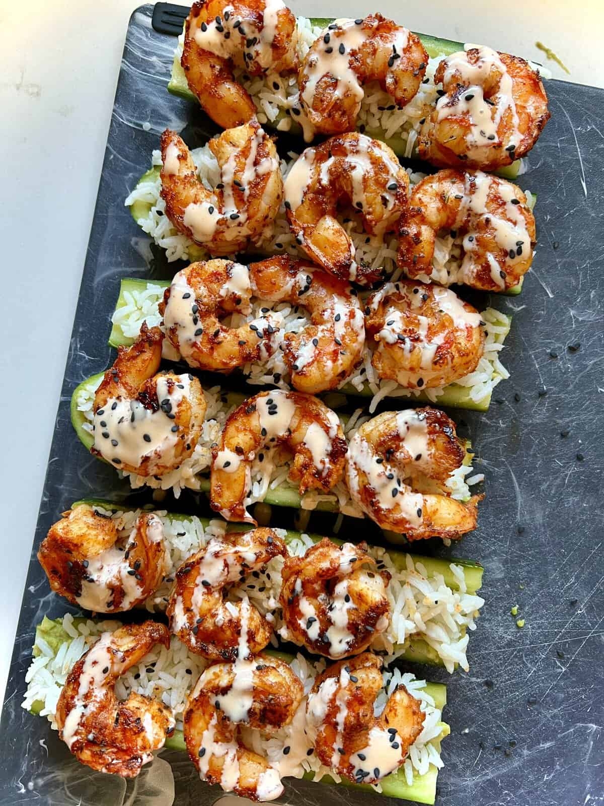 Spicy Shrimp Cucumber Sushi Boats Hungry Happens Spicy Shrimp Cucumber Sushi Boats Hungry Happens
