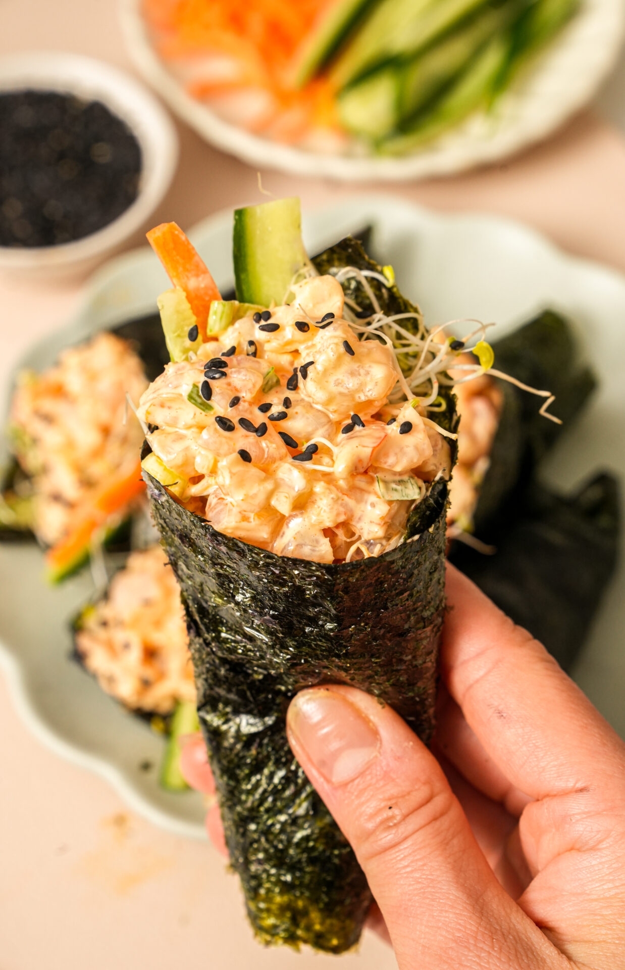 Spicy Shrimp Sushi Hand Roll One Happy Bite