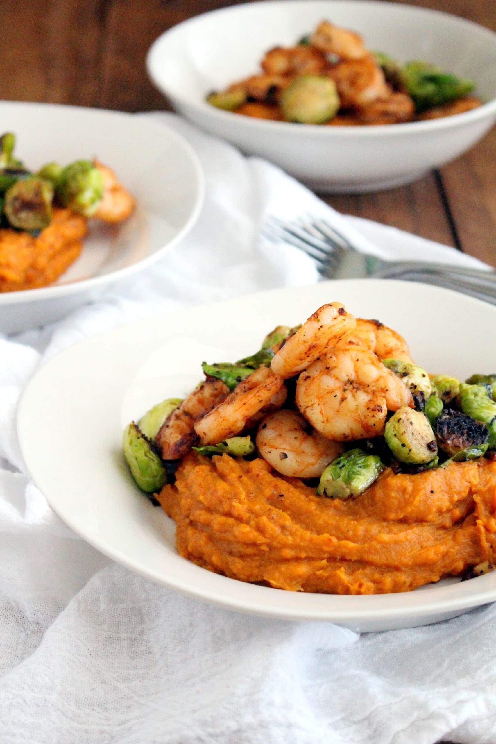 Sweet Potato Puree With Shrimp Brussels The Wheatless Kitchen