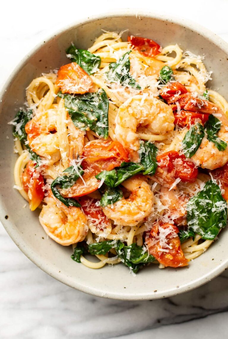 Tomato Spinach Shrimp Pasta Salt Lavender