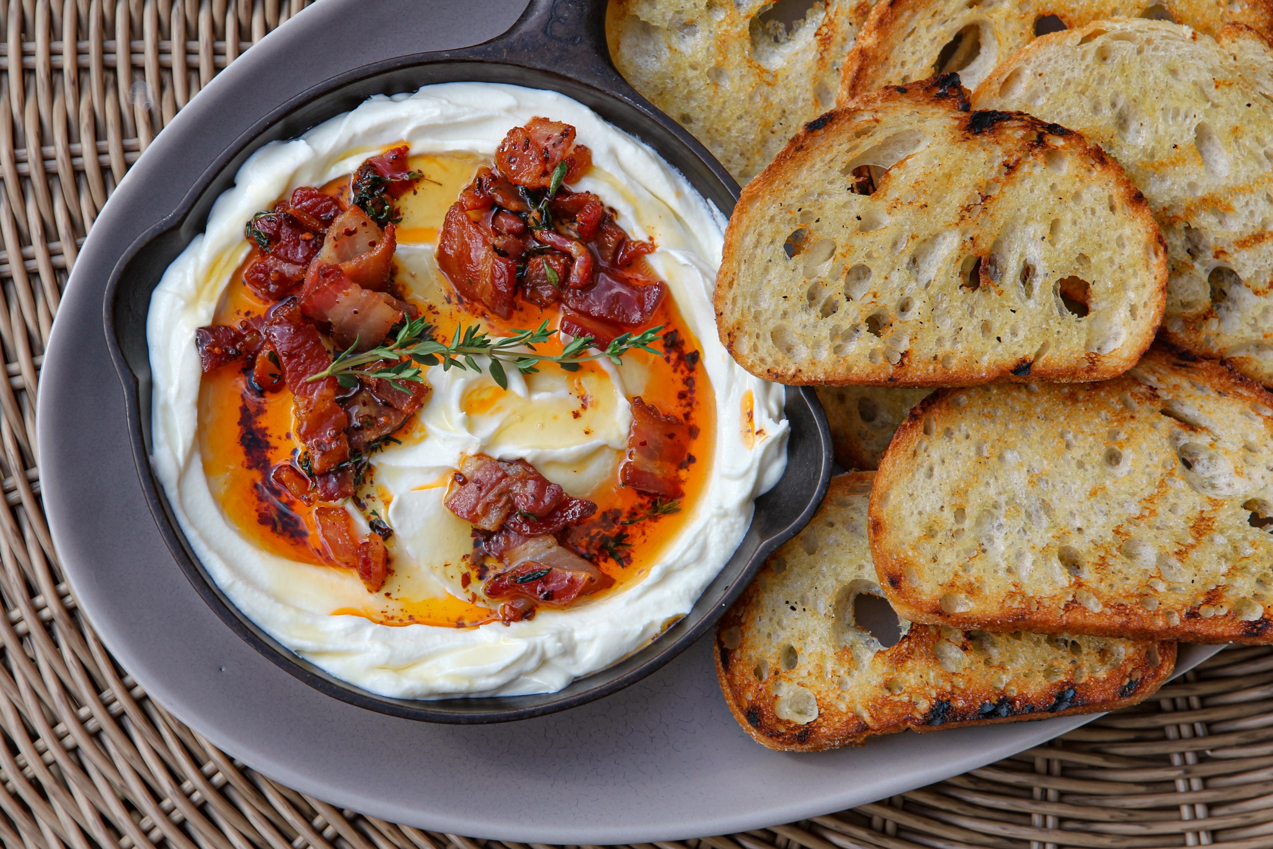 Whipped Goat Cheese Dip With Bacon Thyme And Honey Jess Pryles Whipped Goat Cheese Dip With Bacon Thyme And Honey Jess Pryles